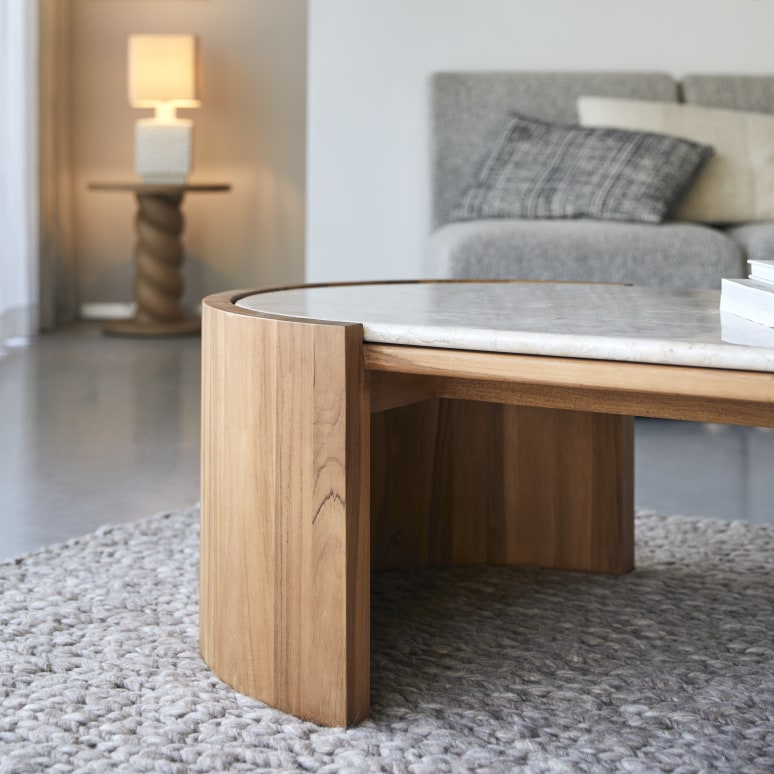 Virgile - Salontafel in massief teak en marmer