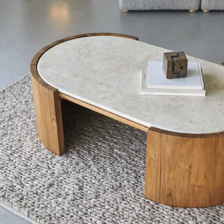 Virgile - Couchtisch aus massivem Teakholz und Marmor