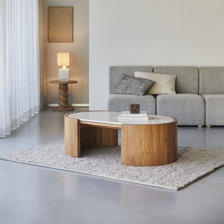 Virgile - Couchtisch aus massivem Teakholz und Marmor