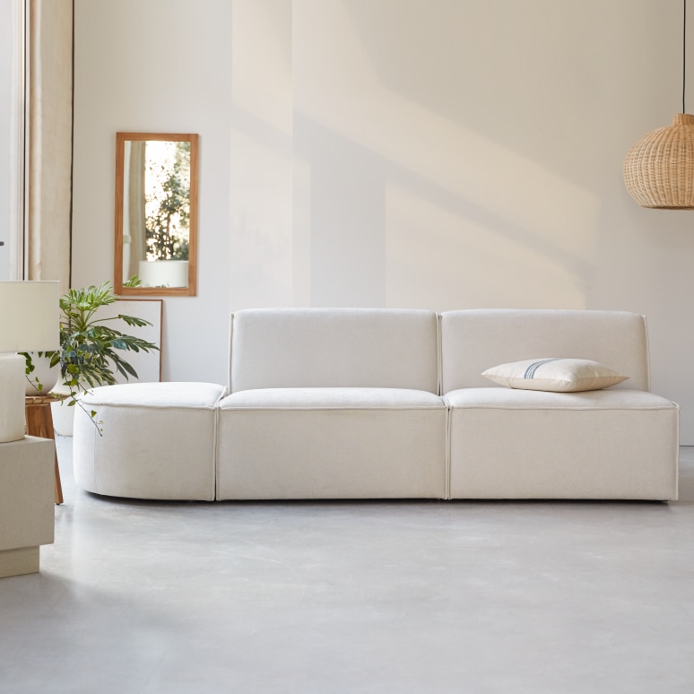 Dario - Banqueta modulable de tela beis, 2 plazas