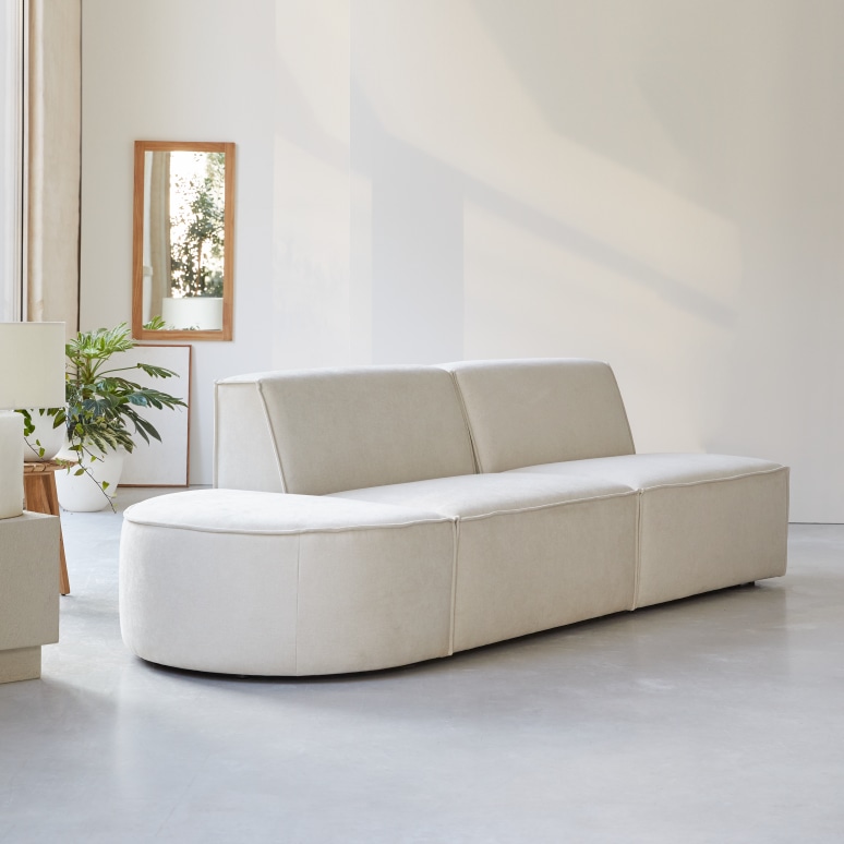 Dario - Banqueta modulable de tela beis, 2 plazas