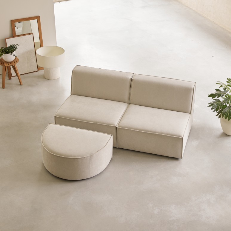 Dario - Banqueta modulable de tela beis, 2 plazas
