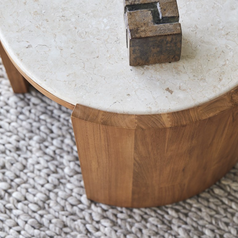 Virgile - Table d’appoint ronde en teck massif et marbre