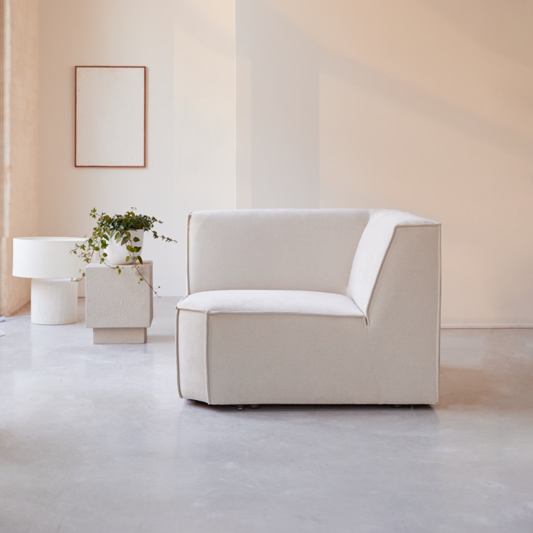 Dario - Banquette modulable en tissu beige, 4 places