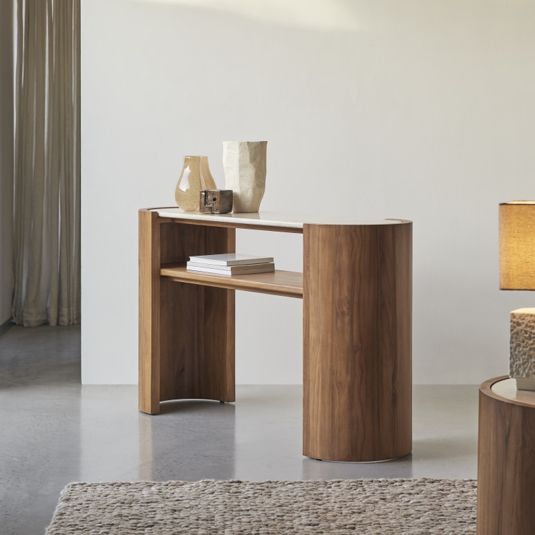 Virgile - Console table in solid teak and marble