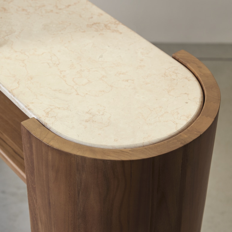 Virgile - Console table in solid teak and marble