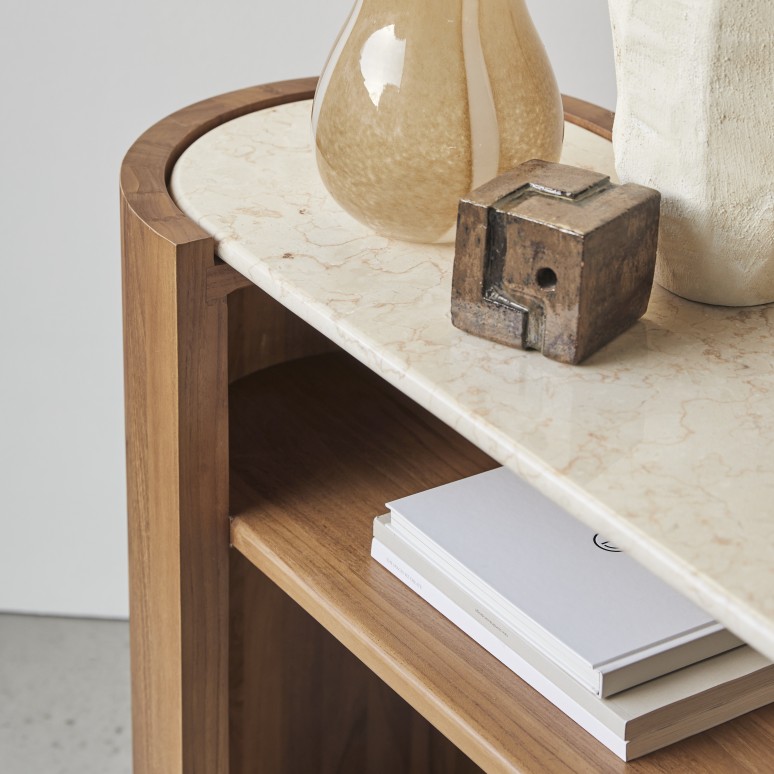 Virgile - Console table in solid teak and marble
