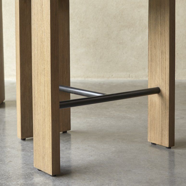 Boti - Silla alta de madera maciza de mindi y tela color crudo