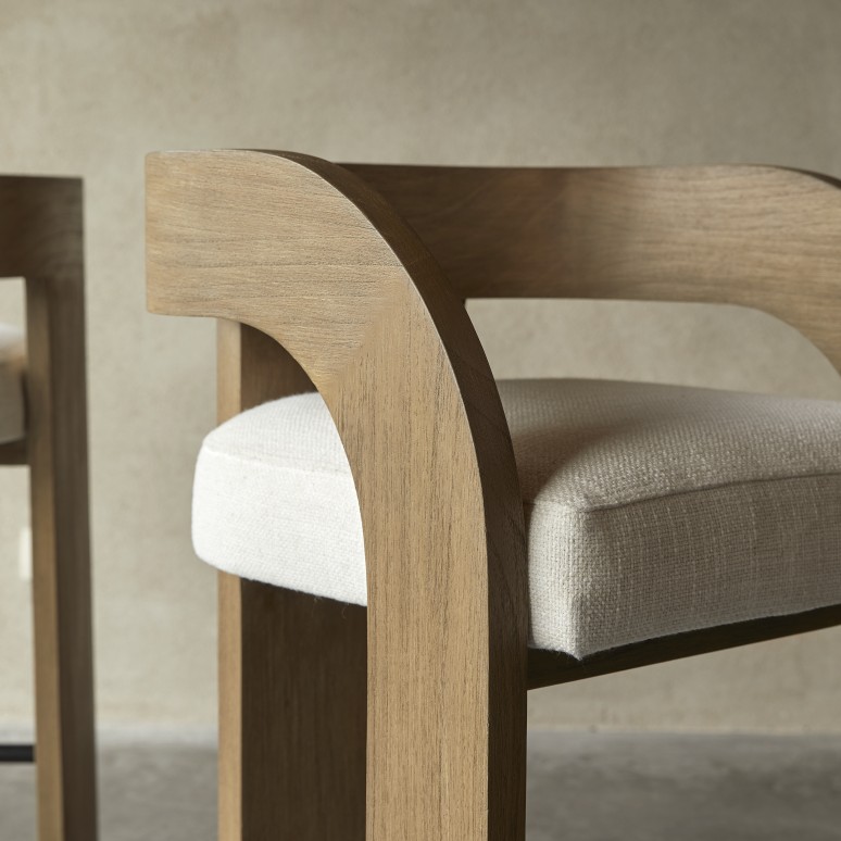 Boti - Silla alta de madera maciza de mindi y tela color crudo