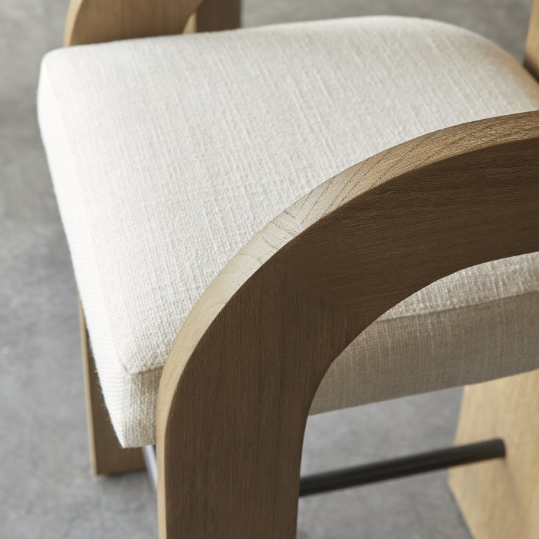 Boti - Chaise de bar en mindi massif et tissu écru