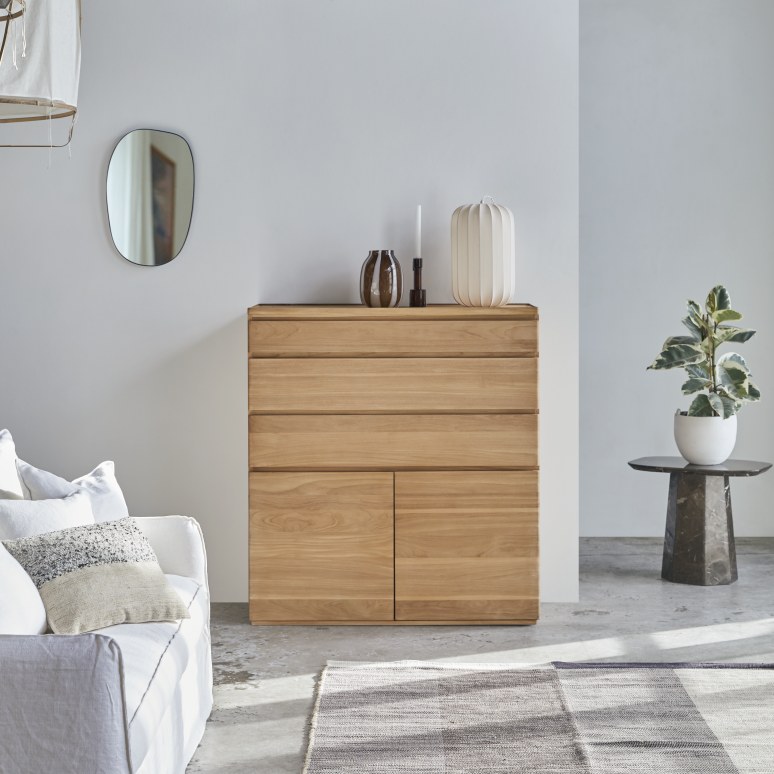 Nino - Commode haute en teck massif