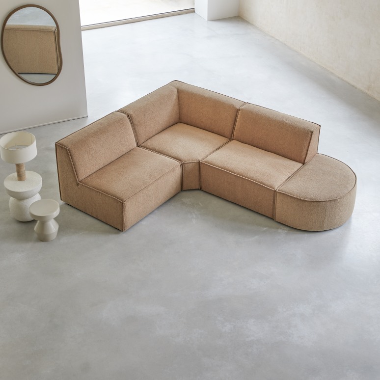 Dario - Sofá esquinero modulable de tela color cámel, 4-5 plazas