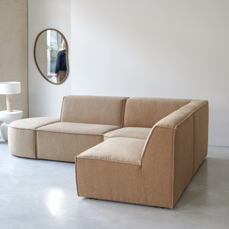 Dario - Modul-Ecksofa aus camelfarbenem Stoff, 4–5 Sitzplätze
