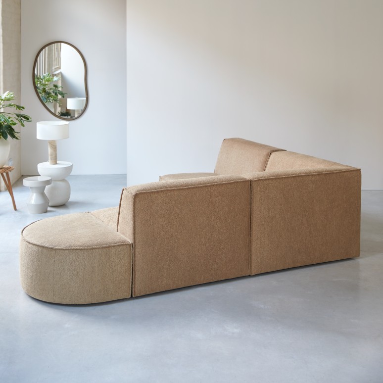 Dario - Modul-Ecksofa aus camelfarbenem Stoff, 4–5 Sitzplätze