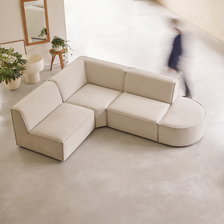 Dario - Modulaire 4/5-zitshoekbank in beige stof