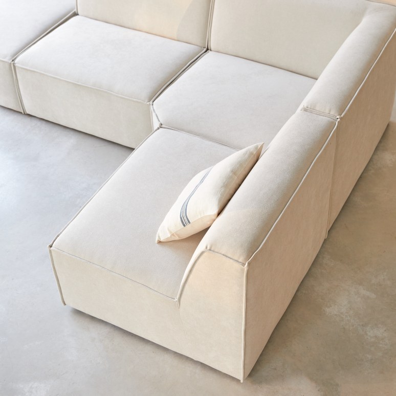 Dario - Canapé d'angle modulable en tissu beige, 4-5 places