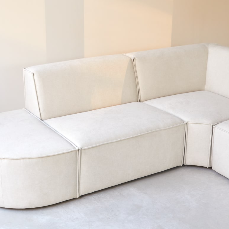Dario - Modul-Ecksofa aus beigefarbenem Stoff, 4–5 Sitzplätze