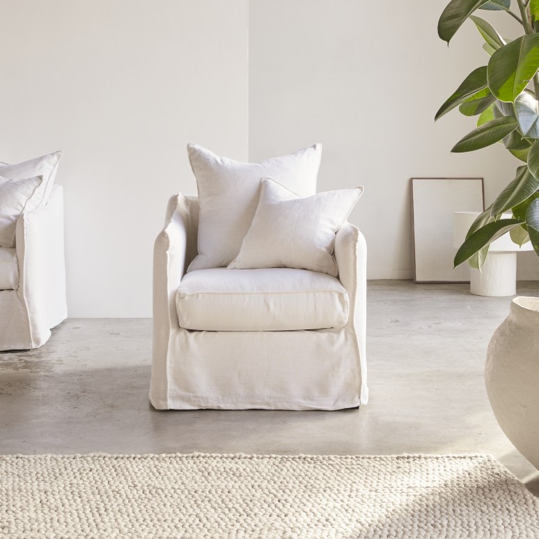 Ariane - Fauteuil en lin blanc