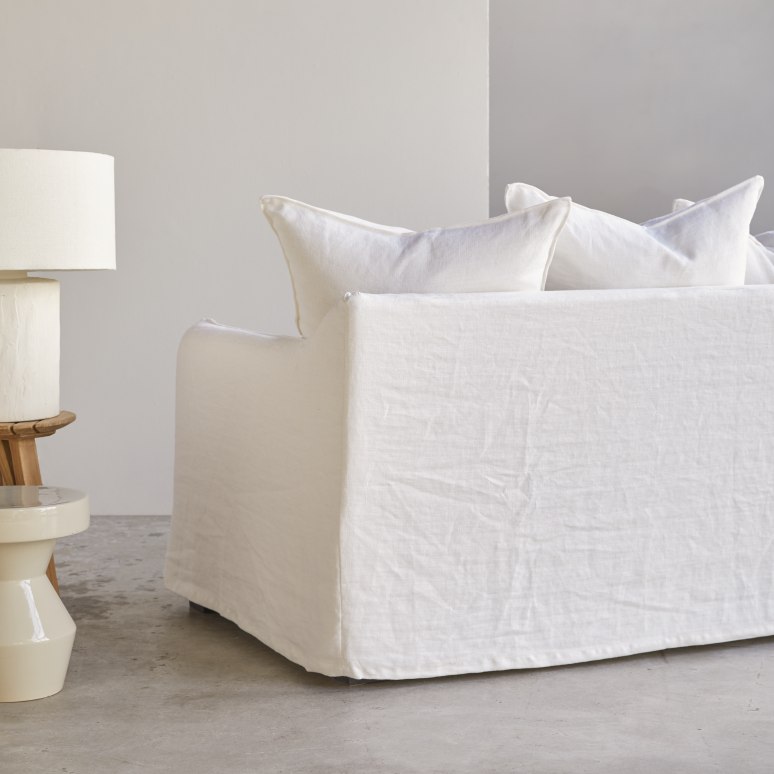 Ariane - Sofa aus weißem Leinen, 3-Sitzer