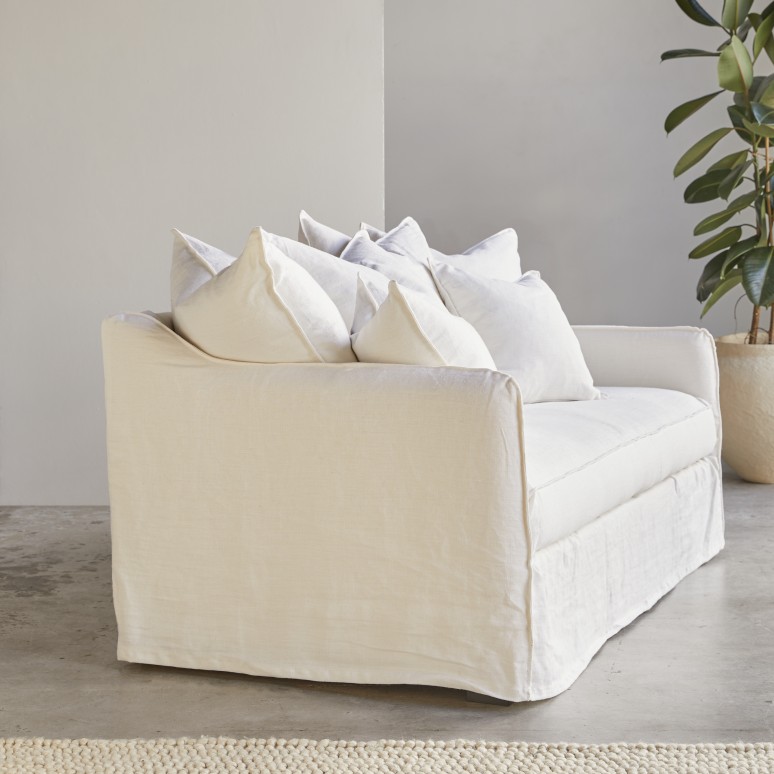 Ariane - Sofa aus weißem Leinen, 3-Sitzer