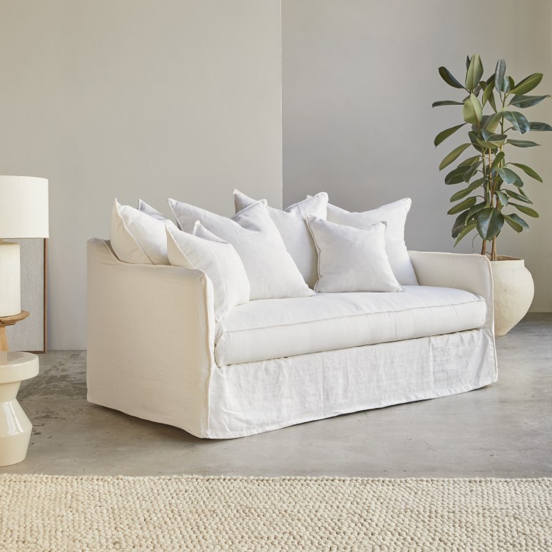 Ariane - Sofa aus weißem Leinen, 3-Sitzer