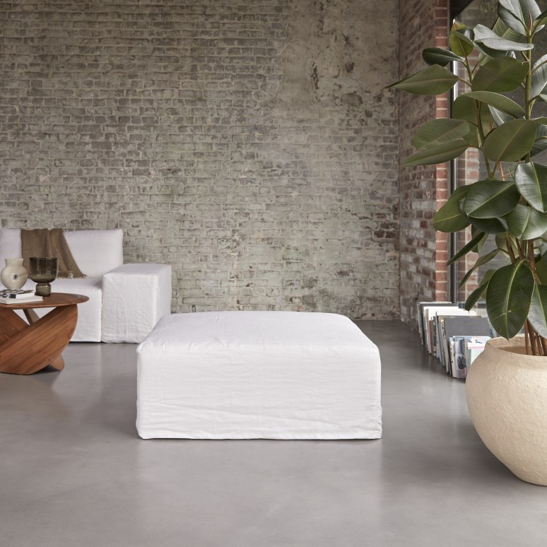 Nils - Divano ad angolo modulabile in lino bianco con chaise longue, 2 posti 