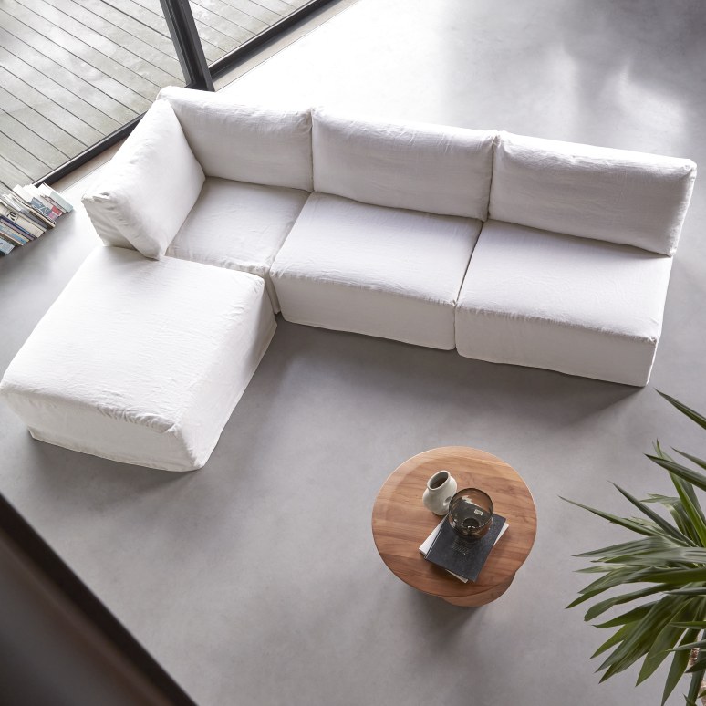 Nils - Fußhocker aus weißem Leinen