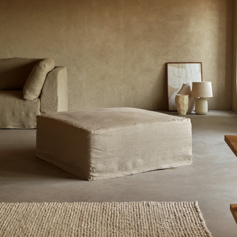 Nils - Sofá esquinero modulable de lino natural con meridiana, 2 plazas 