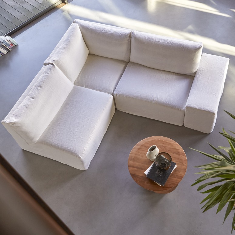 Nils - Divano angolare modulabile in lino bianco a 3 posti