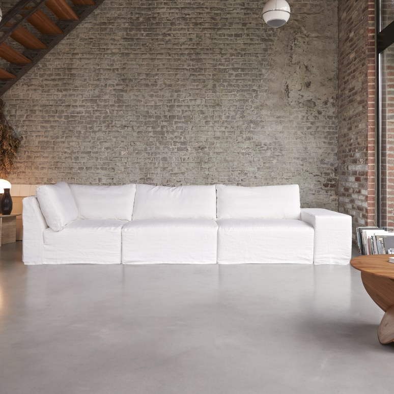 Nils - Divano angolare modulabile in lino bianco a 3 posti