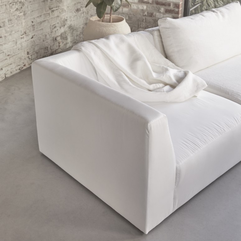 Nils - Sofá esquinero modulable de lino blanco con meridiana, 2 plazas 