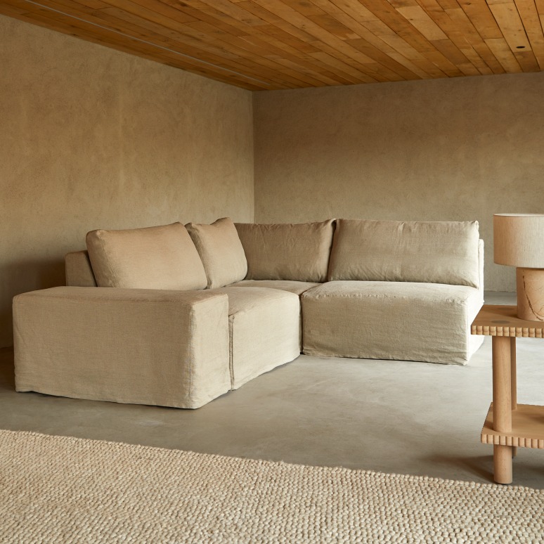 Nils - Modul-Ecksofa aus natürlichem Leinen, 3-Sitzer