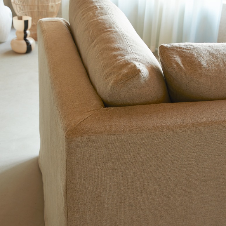 Nils - Sofá esquinero modulable de lino natural con meridiana, 2 plazas 