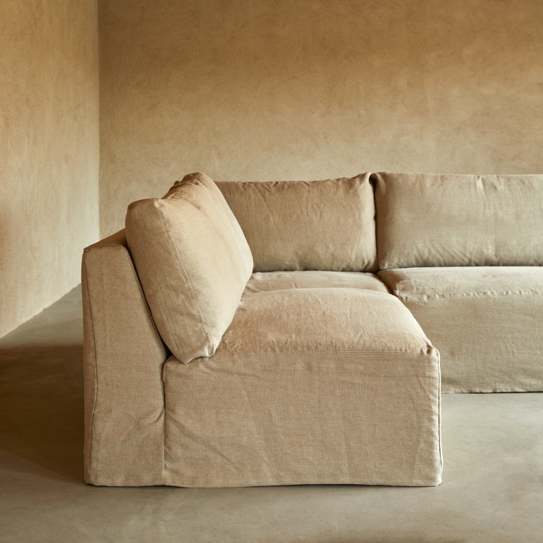 Nils - Modul-Ecksofa aus natürlichem Leinen, 3-Sitzer