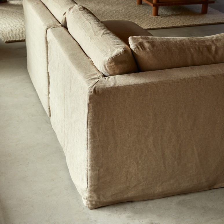 Nils - Divano angolare modulabile in lino naturale, 3 posti