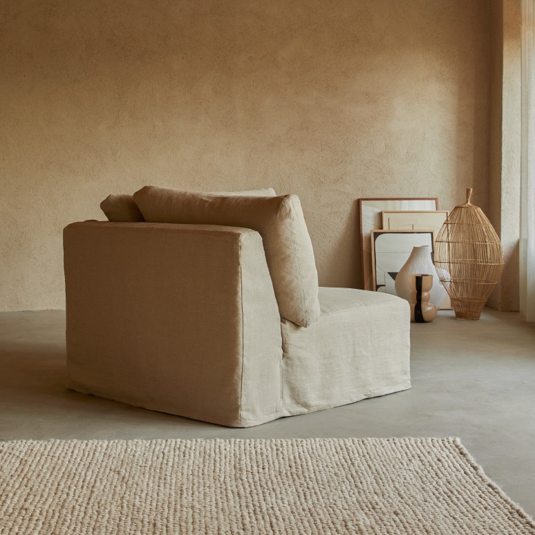 Nils - Divano angolare modulabile in lino naturale, 3 posti