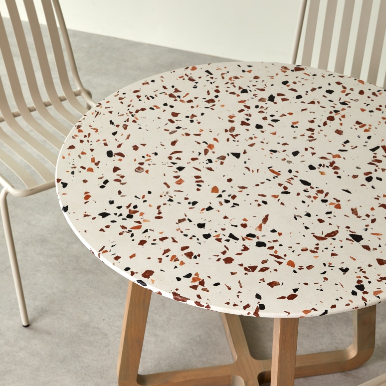 Elio - Ronde tuintafel in premium terrazzo en massief acaciahout 4 pers.
