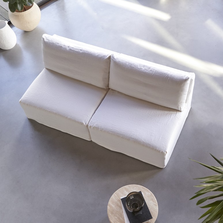 Nils - Divano dritto modulabile in lino bianco, 2-3 posti