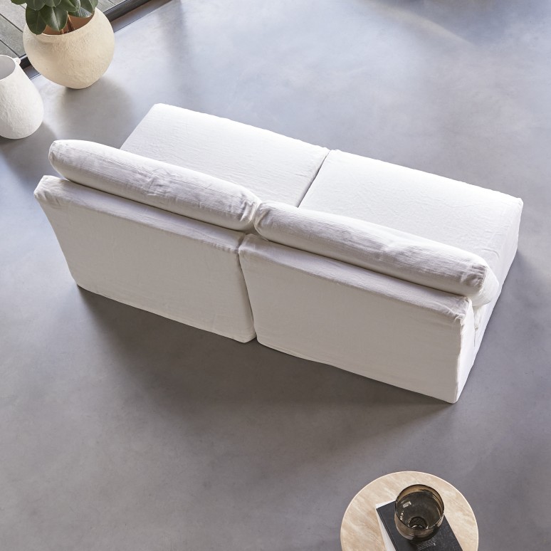 Nils - Canapé droit modulable en lin blanc, 2-3 places