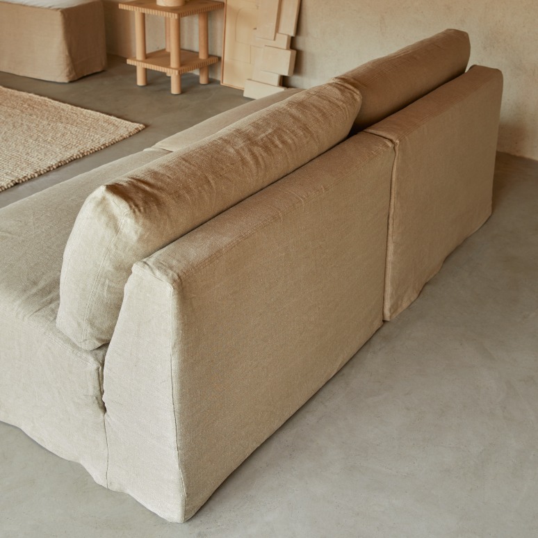 Nils - Divano dritto modulabile in lino naturale, 2-3 posti