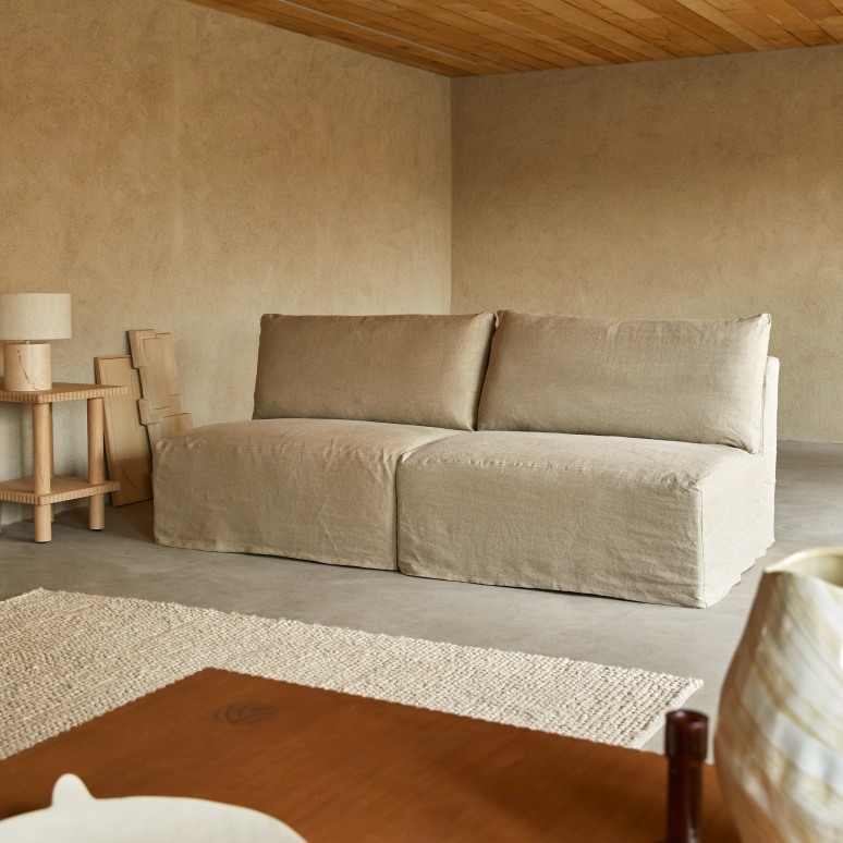 Nils - Divano dritto modulabile in lino naturale, 2-3 posti
