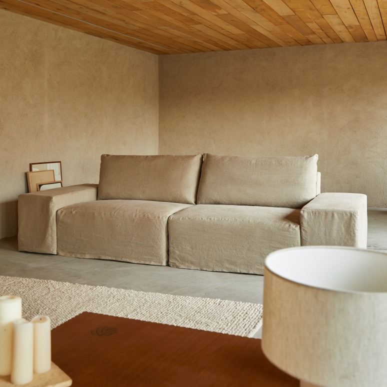Nils - Divano modulabile in lino naturale, 3-5 posti letto
