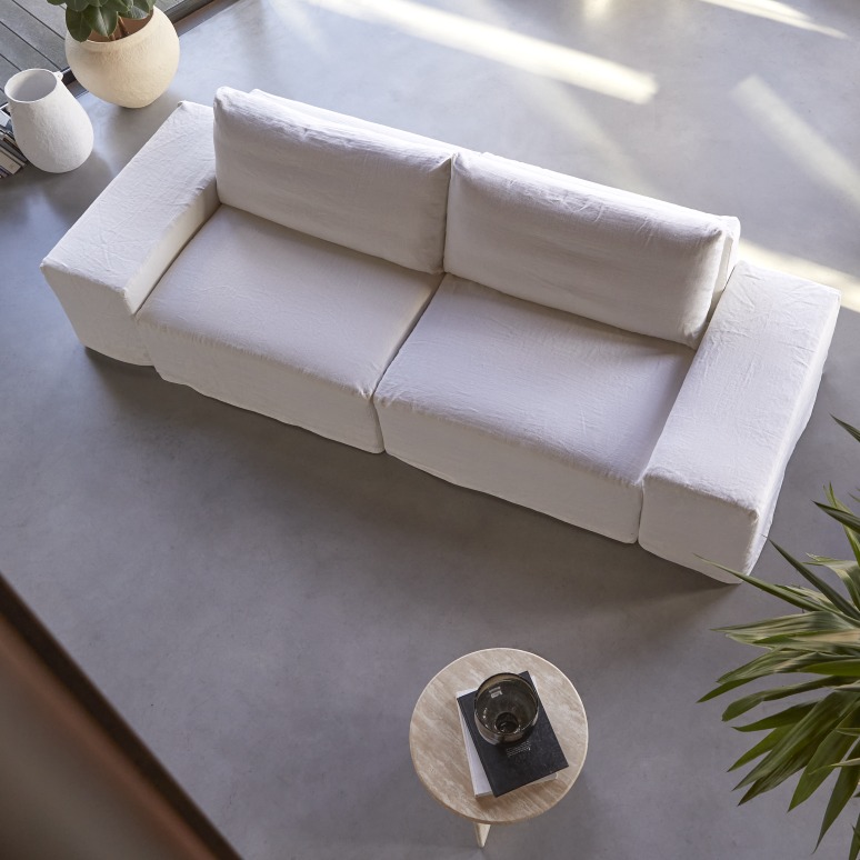 Nils - Divano modulabile in lino bianco, 3-5 posti