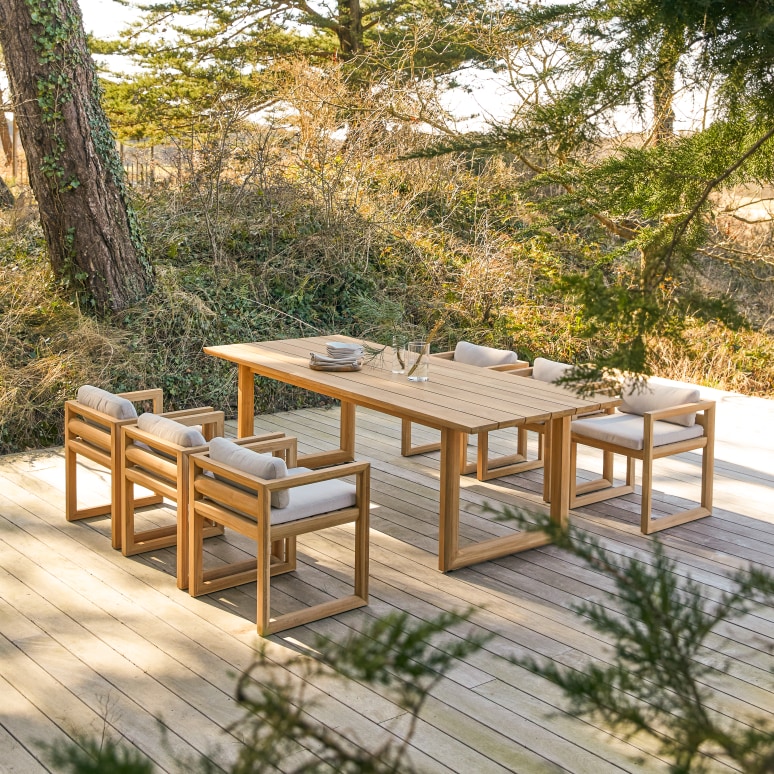 Noah - Set di mobili da giardino in teak massello 6 sedie