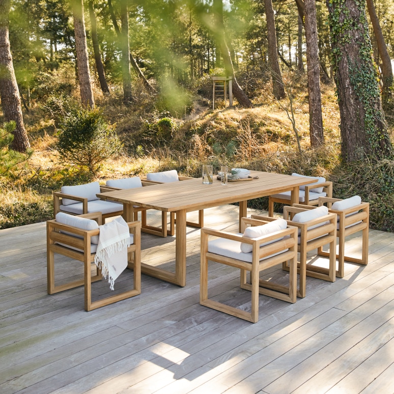 Noah - Massief teakhouten tuinset met 6 stoelen