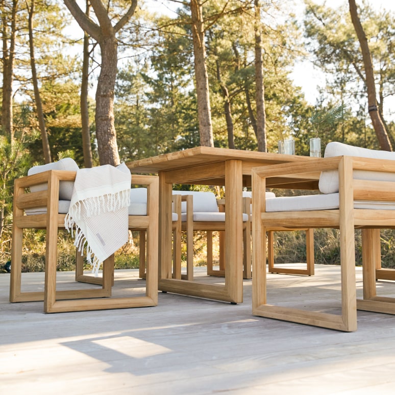 Noah - Massief teakhouten tuinset met 6 stoelen