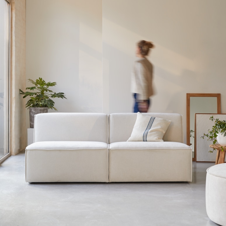 Dario - Divano dritto modulabile in tessuto beige, 2 posti