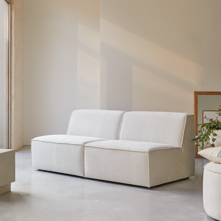 Dario - Canapé droit modulable en tissu beige, 2 places