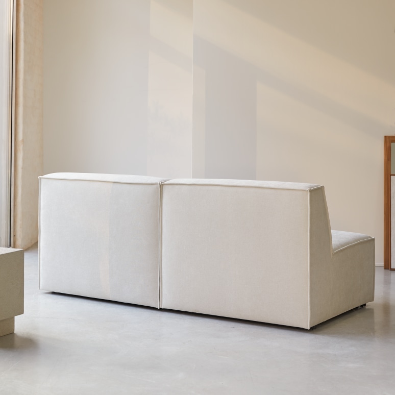 Dario - Sofá recto modulable de tela beis, 2 plazas
