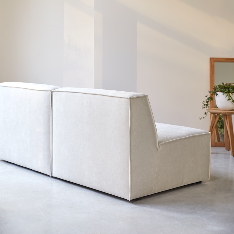 Dario - Sofá recto modulable de tela beis, 2 plazas